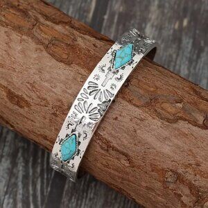 Silver and turquoise coloured stone bangle bracelet - OS - new